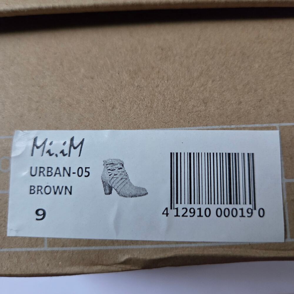 Mi.iM URBAN‑05 Brown Woven Strap Ankle Booties Stacked Heel Size 9 NIB - Picture 5 of 16